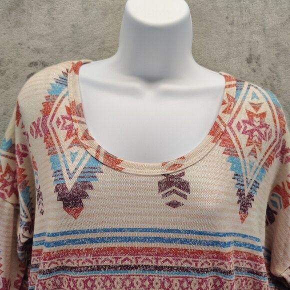 Panhandle Women Sz L Knit Long Sleeve Top Blouse Stretch Aztec Tribal Western - Picture 5 of 11